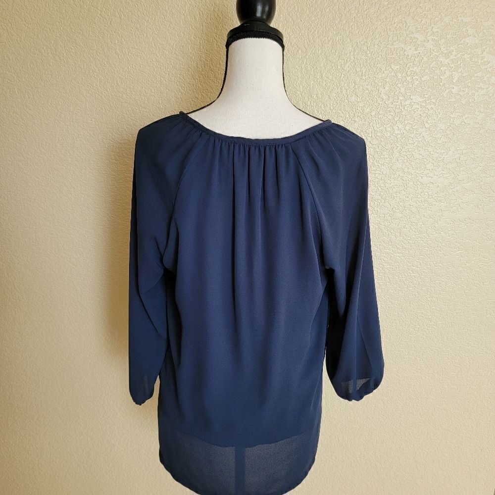 MICHAEL Michael Kors Navy Blouse with Gold Zipper - Picture 3 of 10